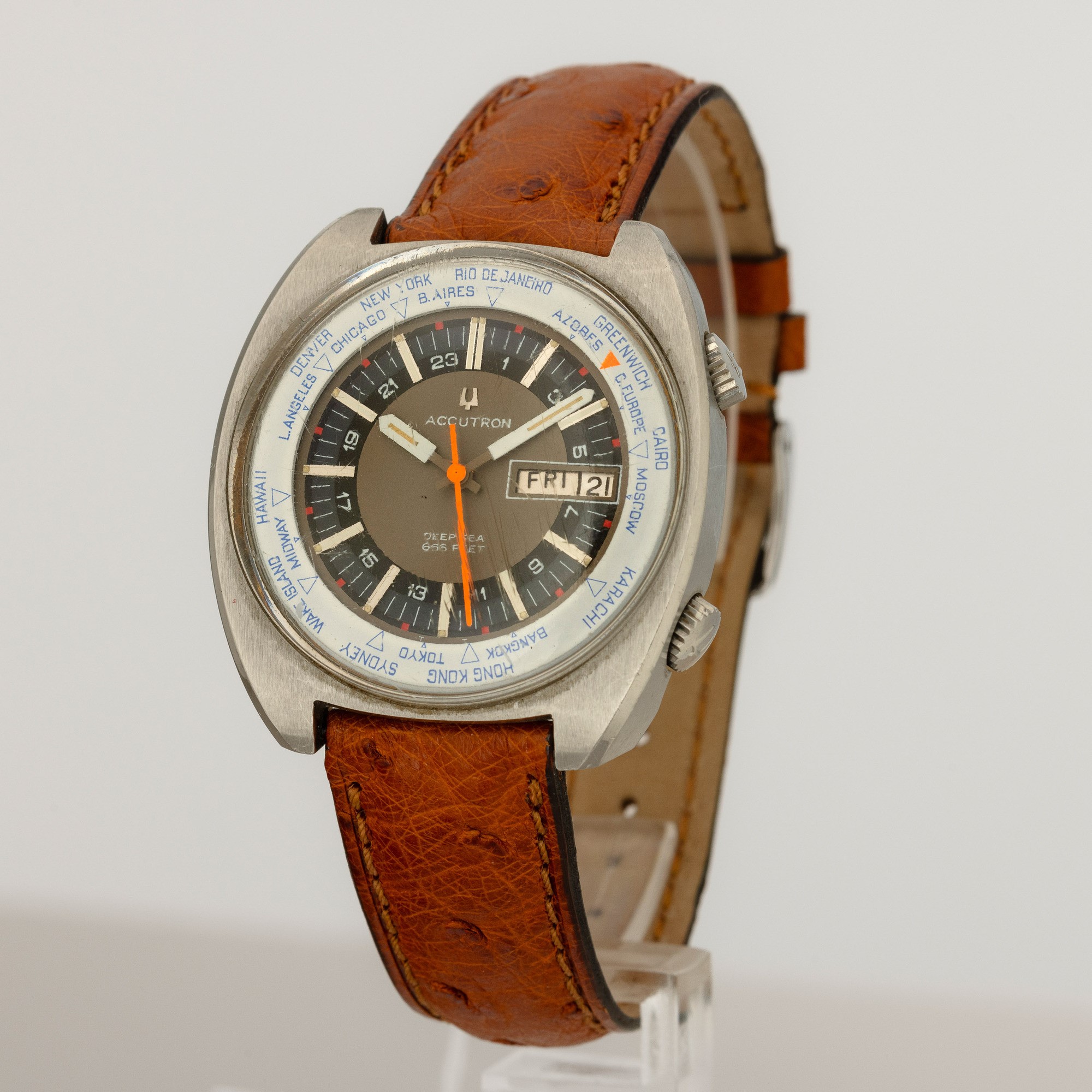 Bulova - Accutron Worldtimer in Acciaio con Datario, Movimento al Quarzo e Indicazione dei 24 Fus...