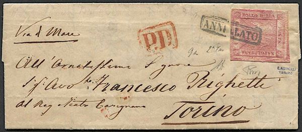 1860, Napoli, Dittatura Garibaldina, lettera da Napoli per Torino del 18 ottobre 1860