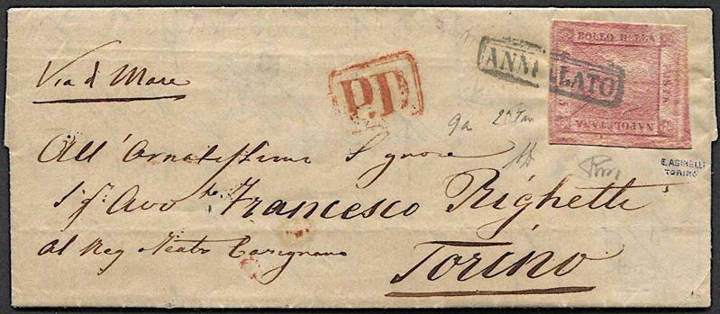 1860, Napoli, Dittatura Garibaldina, lettera da Napoli per Torino del 18 ottobre 1860  - Asta Storia Postale e Filatelia - Cambi Casa d'Aste