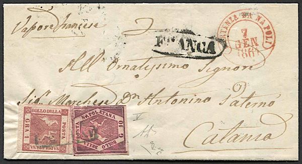 1861, Napoli, Province Napoletane, lettera da Napoli per Catania del 7 gennaio 1861