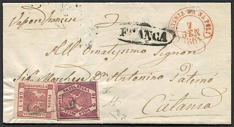1861, Napoli, Province Napoletane, lettera da Napoli per Catania del 7 gennaio 1861  - Asta Storia Postale e Filatelia - Cambi Casa d'Aste