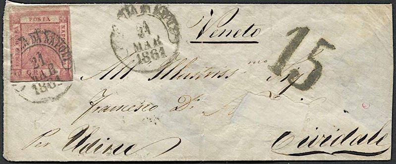 1861, Napoli, lettera da Napoli per Cividale (Udine) del 21 marzo 1861  - Asta Storia Postale e Filatelia - Cambi Casa d'Aste