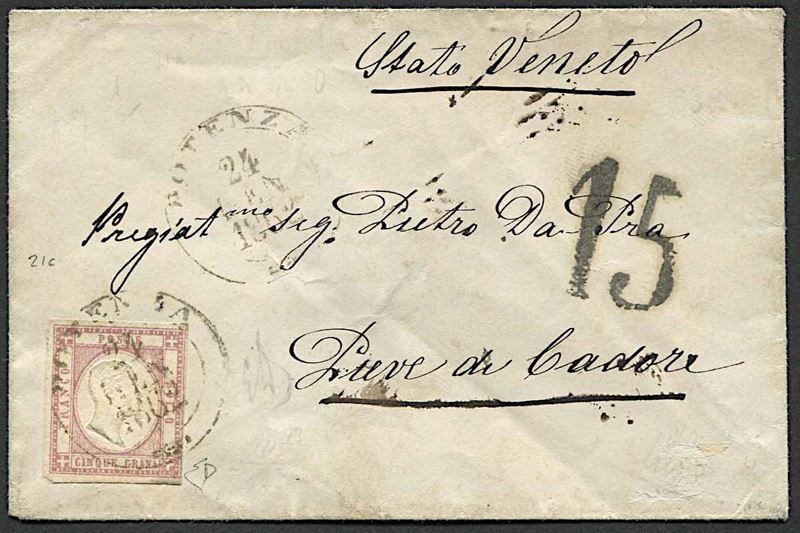 1862, Province Napoletane, lettera da Potenza per Pieve di Cadore del 24 gennaio 1862  - Auction Postal History and Philately - Cambi Casa d'Aste