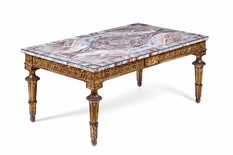 Grande tavolo in legno intagliato e dorato. XX secolo  - Asta Dimore Italiane - Cambi Casa d'Aste
