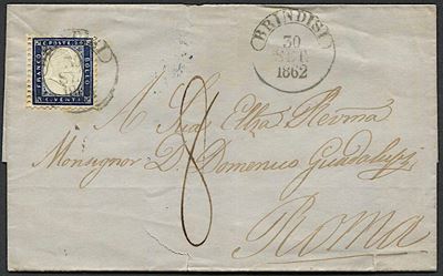 1862, Province Napoletane, Lettera da Brindisi per Roma del 30 Settembre 1862