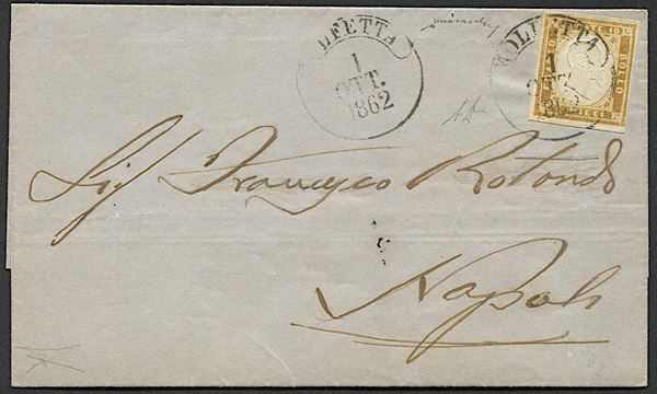 1862, Province Napoletane, lettera da Molfetta per Napoli del 1° ottobre 1862