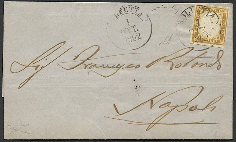 1862, Province Napoletane, lettera da Molfetta per Napoli del 1° ottobre 1862  - Asta Storia Postale e Filatelia - Cambi Casa d'Aste