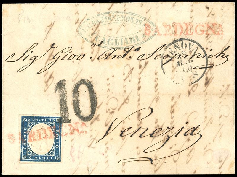 1860, Sardegna, lettera da Cagliari per Venezia del 12 maggio 1860  - Auction Postal History and Philately - Cambi Casa d'Aste