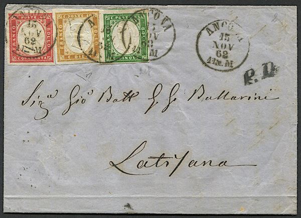 1862, Sardegna, lettera da Ancona per Latisana del 15 novembre 1862