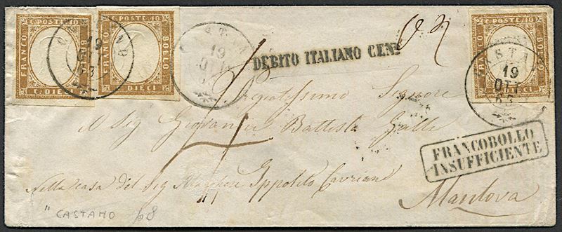 1863, Sardegna, lettera da Castano (Primo) per Mantova del 19 ottobre 1863  - Asta Storia Postale e Filatelia - Cambi Casa d'Aste