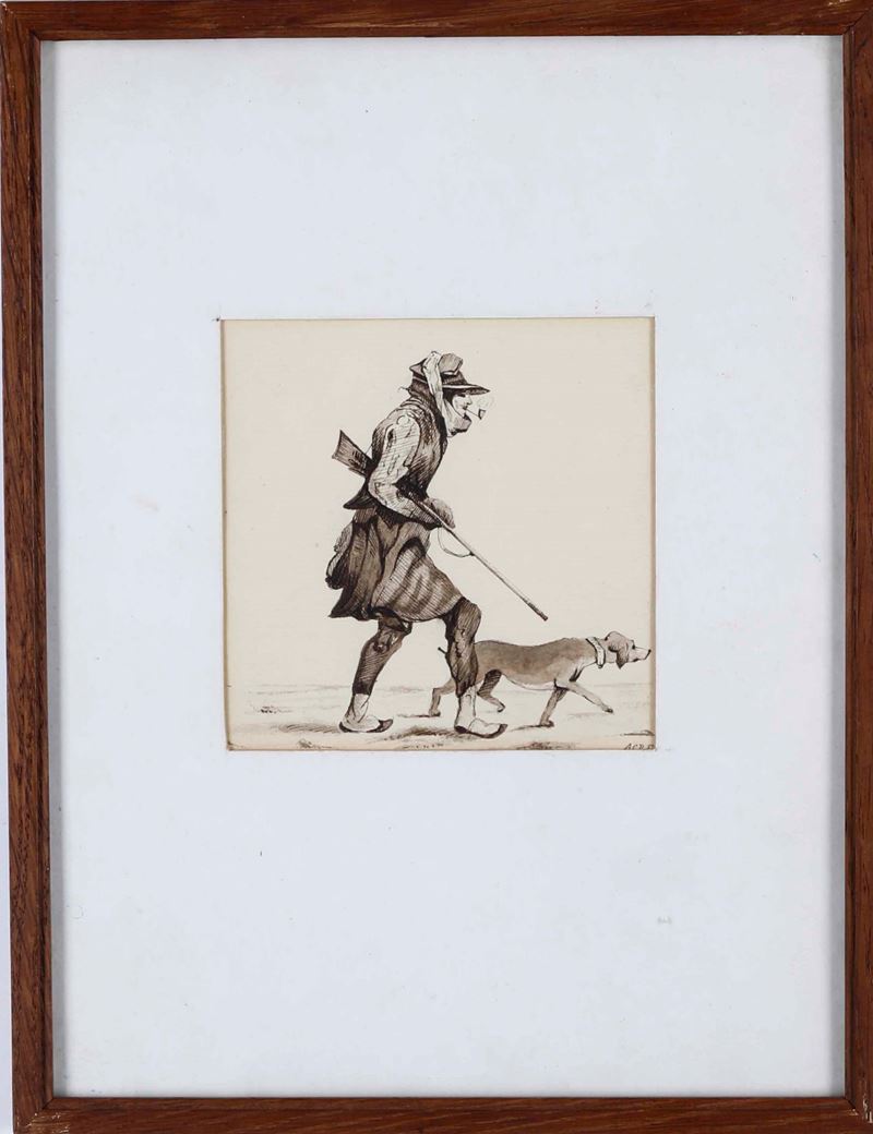 Incisione raffigurante cacciatore con cane  - Asta Antiquariato  - Cambi Casa d'Aste