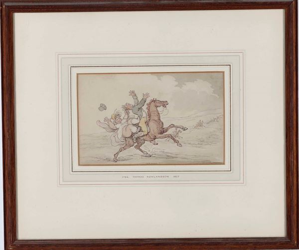 Thomas Rowlandson: piccolo acquerello con figure a cavallo