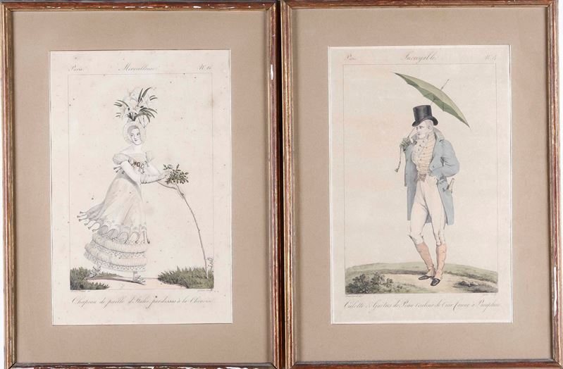 Coppia di stampe con figure  - Asta Antiquariato  - Cambi Casa d'Aste