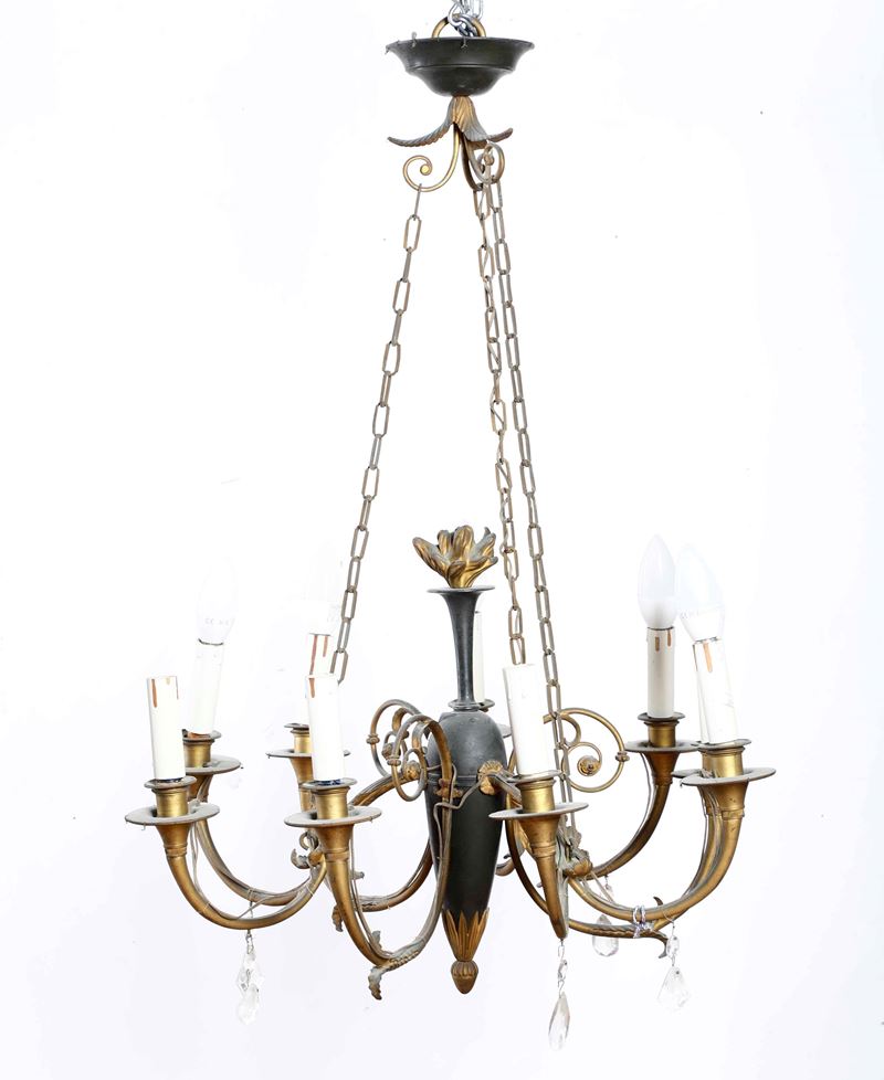 Lampadario in ottone ad otto luci. XIX secolo  - Auction Antique - Cambi Casa d'Aste