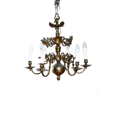 Lampadario in Ottone a Sei Luci. XIX-XX Secolo