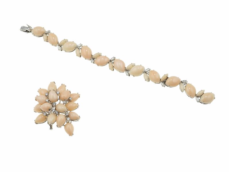 Rose coral and diamonds demi-parure  - Auction Jewels - Cambi Casa d'Aste