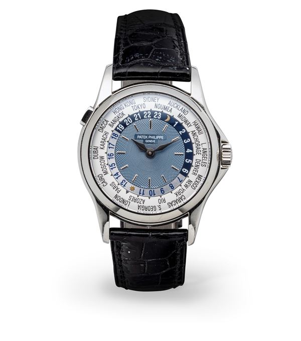 Fine and attractive Worldtime ref 5110P in platinum 950, blue dial with circular Guillochè, disc with  [..]