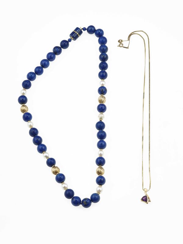 Lapis lazuli and amethist pendant necklace