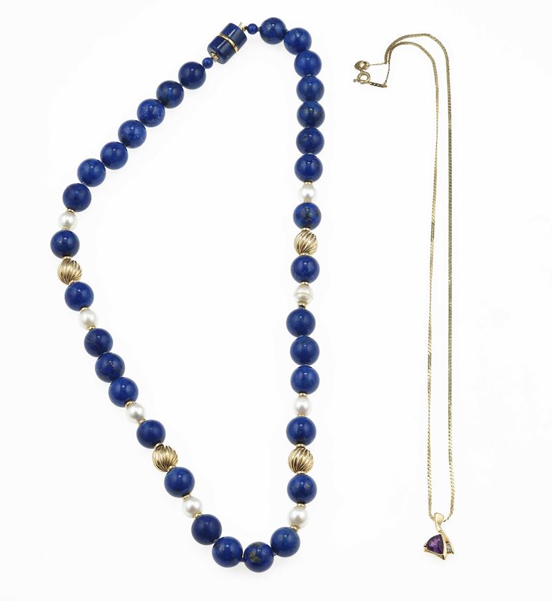 Lapis lazuli and amethist pendant necklace  - Auction Jewels - Cambi Casa d'Aste