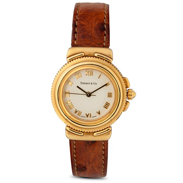 Tiffany&amp;Co. - "Intaglio" orologio da donna in oro giallo 18k, movimento al quarzo, quadrante bianco numeri Romani, 26 mm