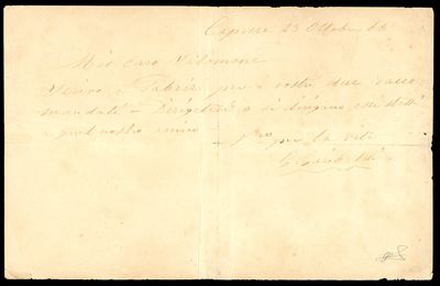 1866 - Risorgimento - Foglietto CM 13 X 20,5 Datato "caprera 23 Ottobre 1866"