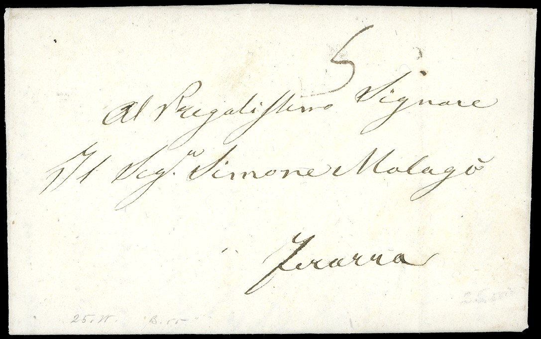 Lettera in porto assegnato da Codigoro a Ferrara, 15 dicembre 1859, tassata con coppia da 1/2 baj...