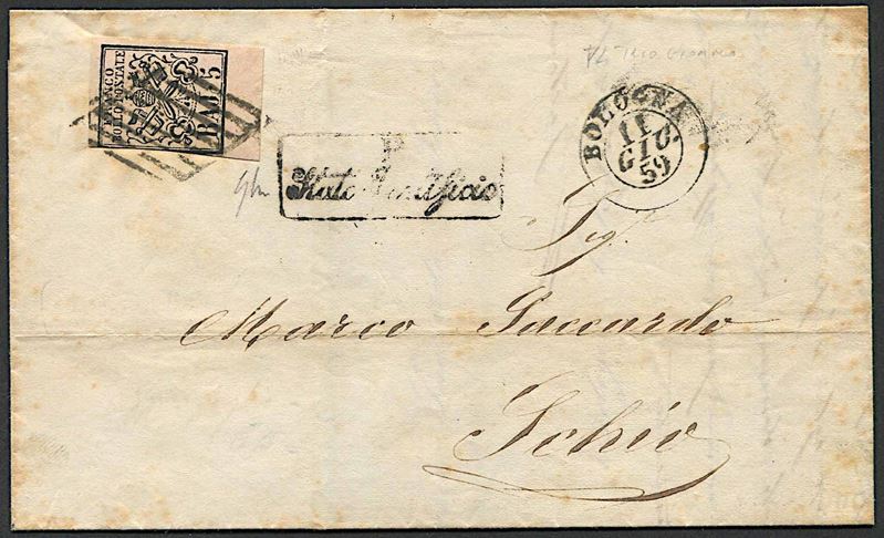 1859, Pontificio, lettera da Bologna per Schio dell’11 giugno 1859  - Auction Postal History and Philately - Cambi Casa d'Aste