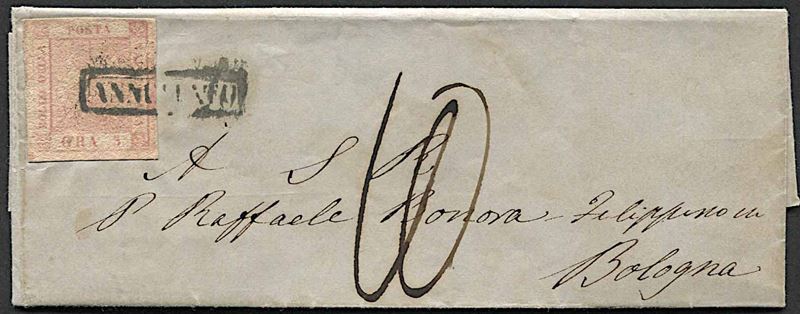 1859, Napoli, lettera di un foglio da Napoli per Bologna, via di terra, del 31 luglio 1859  - Asta Storia Postale e Filatelia - Cambi Casa d'Aste