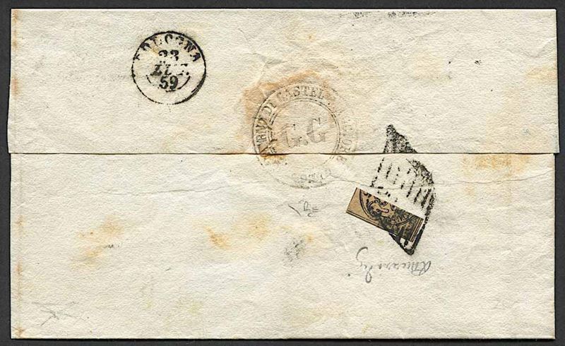 1859, Pontificio, lettera da Castelmaggiore per Argile del 23 luglio 1859  - Asta Storia Postale e Filatelia - Cambi Casa d'Aste