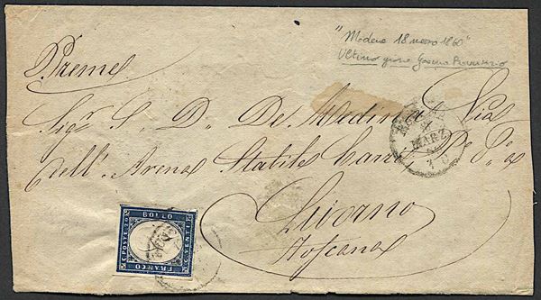 1860, Modena, frontespizio di lettera da Modena per Livorno del 18 marzo 1860