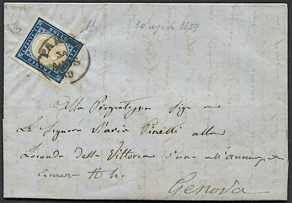 1859, Parma, lettera da Parma per Genova del 30 agosto 1859