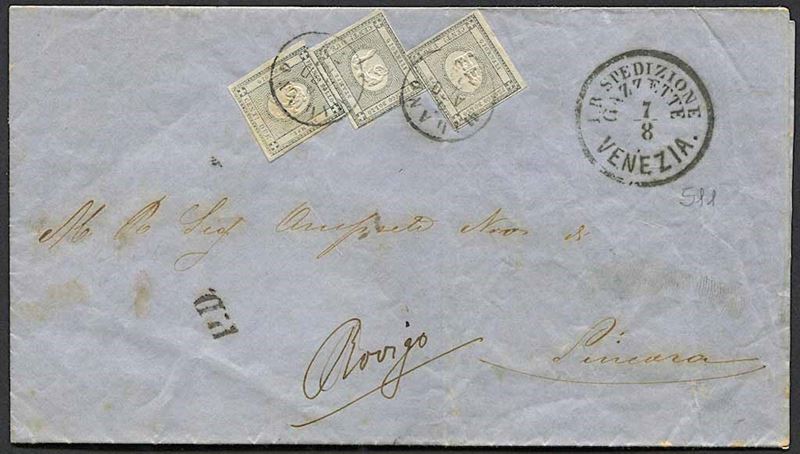 1861, Sardegna, stampe, lettera da Milano per Pincaro (Rovigo) del 5 agosto 1861  - Auction Postal History and Philately - Cambi Casa d'Aste