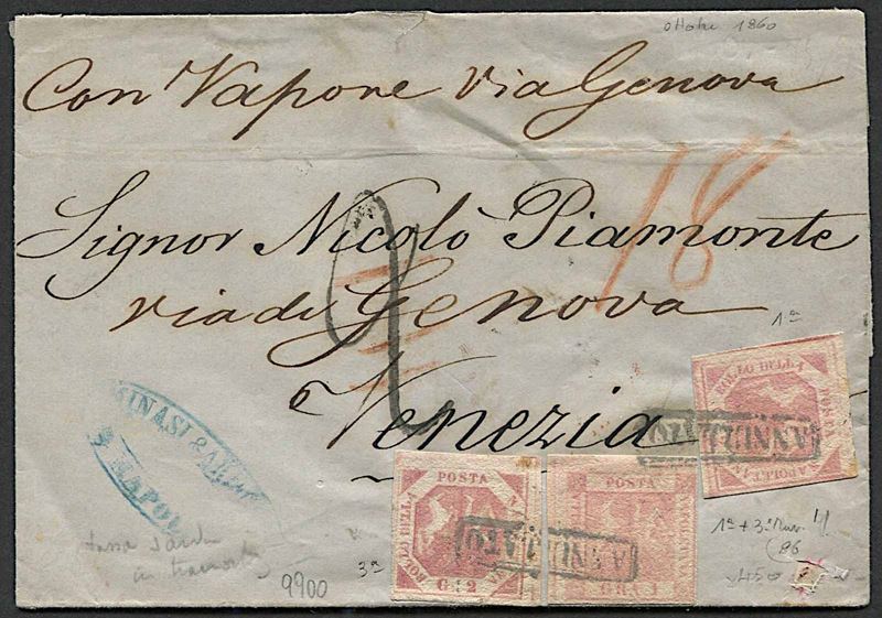 1860, Napoli, lettera da Napoli per Venezia del 13 ottobre 1860  - Auction Postal History and Philately - Cambi Casa d'Aste