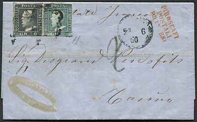 1860, Sicilia, Lettera da Messina per Torino del 25 Giugno 1860