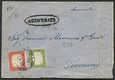 Sicilia 1861 - 5 Cent. Verde Oliva Giallastro, 40 Cent. Rosso Vermiglio IV Emissione di Sardegna ...