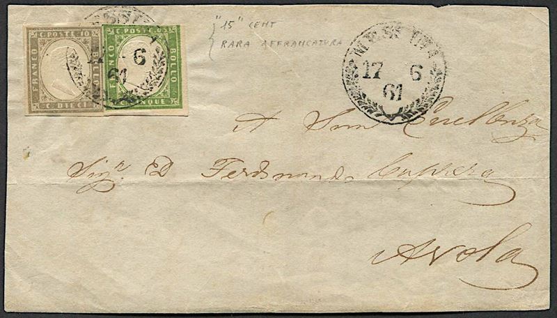 1861, Sicilia, frontespizio completo di lettera da Messina per Avola del 17 giugno 1861  - Auction Postal History and Philately - Cambi Casa d'Aste