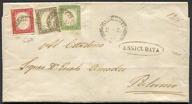 1861, Sicilia, raccomandata da Girgenti per Palermo del 27 agosto 1861  - Asta Storia Postale e Filatelia - Cambi Casa d'Aste