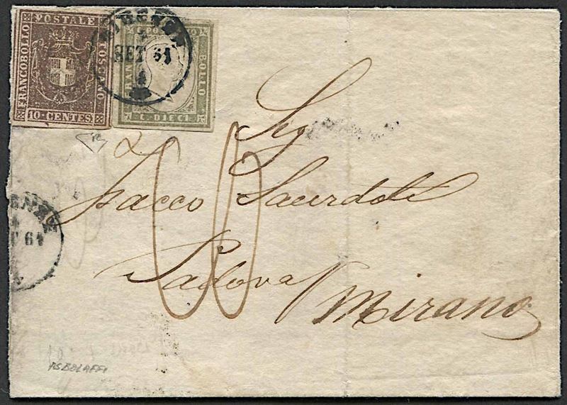 1861, Toscana, lettera da Firenze per Mirano del 4 settembre 1861  - Asta Storia Postale e Filatelia - Cambi Casa d'Aste