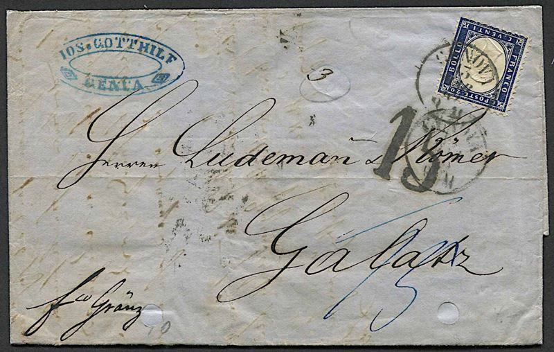 1862, Levante austriaco, lettera da Genova per Galatz (Romania) del 13 marzo 1862  - Asta Storia Postale e Filatelia - Cambi Casa d'Aste