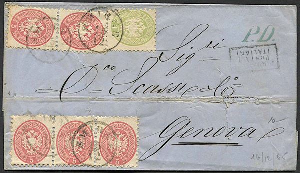 1865, Levante austriaco, lettera da Smirne per Genova del 15 dicembre 1865