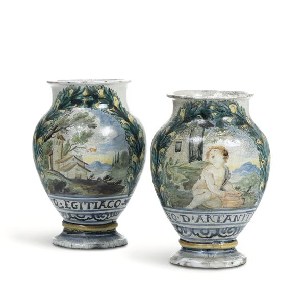 Coppia di vasi da farmacia  Castelli, prima metà del XVIII secolo (?)