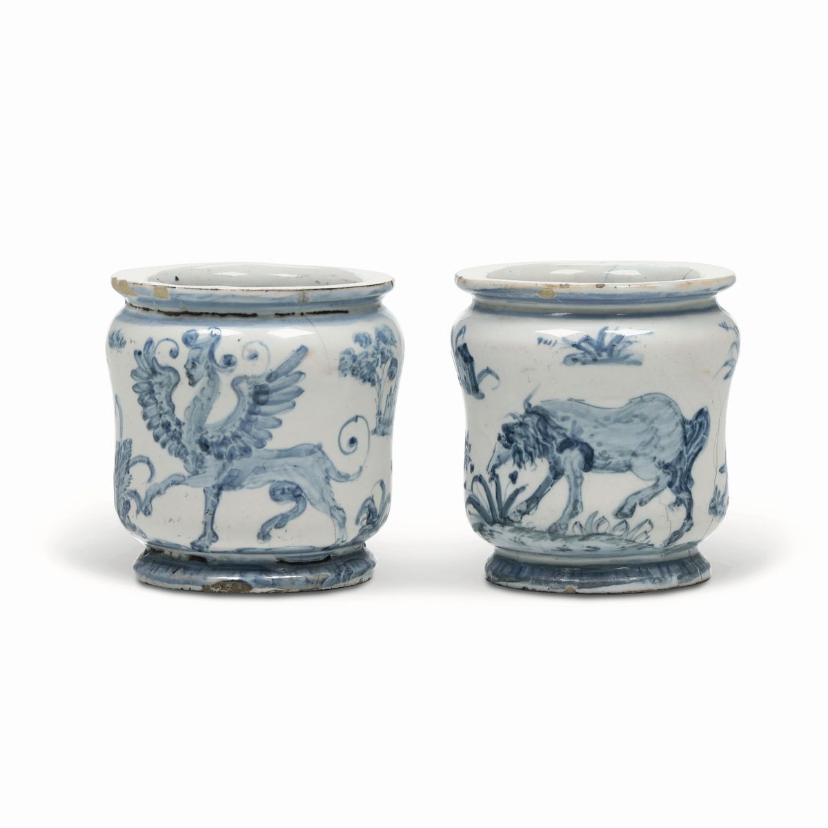 Coppia di Rari Vasetti da Farmaciacastelli, Bottega Pompei o di Carlo Antonio Grue, 1680-1690 Cir...