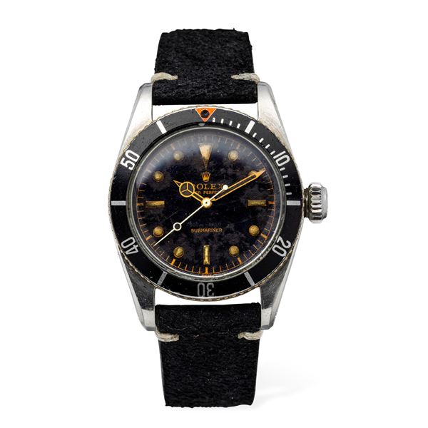 Rolex - Rare and sporty Submariner ref 5510 'Coroncione', glossy black dial Gilt with radium lumes, big crown brevet stainless steel case never polished, revolving bezel with red triangle at 12 o'clock