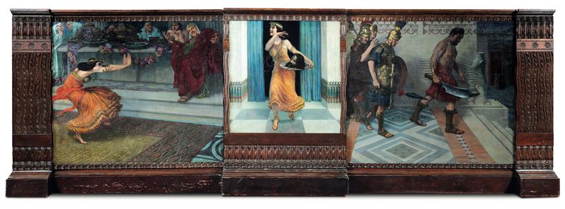Salvino Tofanari : La danza di Salomè (Trittico)  - olio su tela e boiserie in legno - Asta Dipinti del XIX e XX secolo - Cambi Casa d'Aste