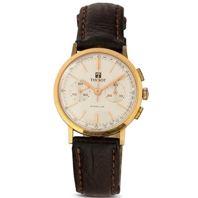 Stadiu, Cronografo Due Contatori in Oro Giallo 18k, Tasti Quadri e Quadrante Argentè, 34 MM