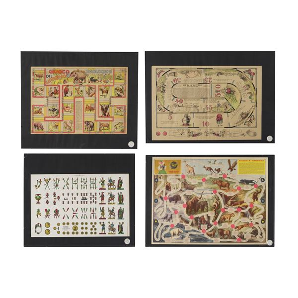 Tre giochi da tavola e una stampa delle carte napoletane, Francia e Italia XIX-XX secolo
