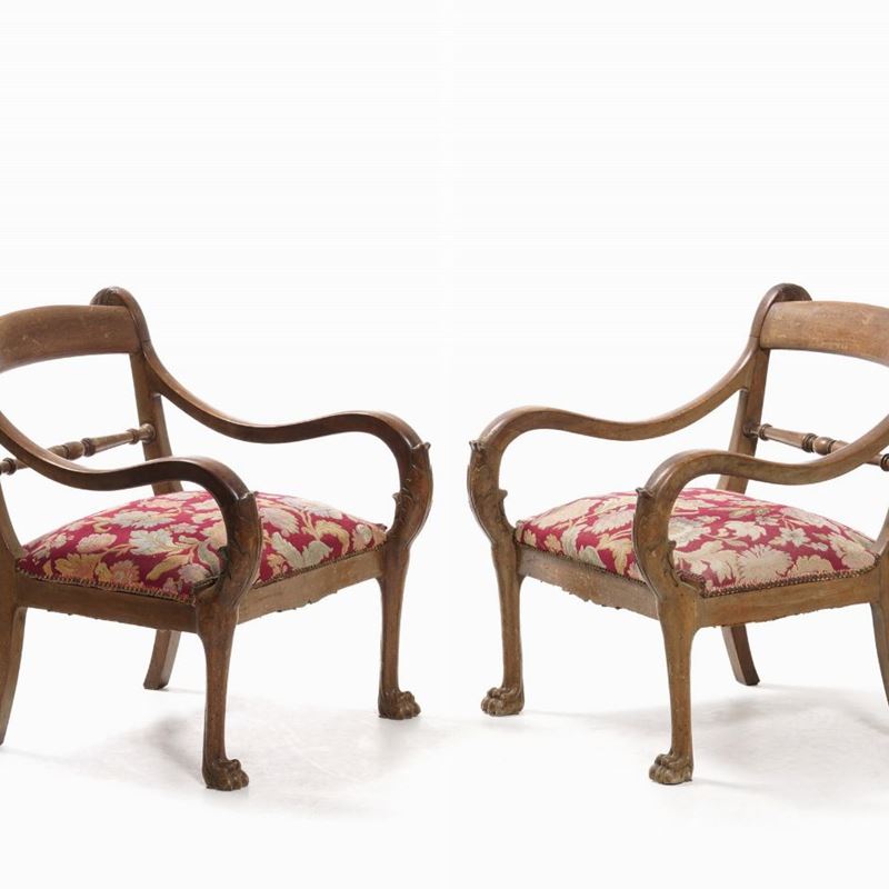 Coppia di poltrone in legno intagliato, XIX secolo  - Asta Antiquariato Luglio - Cambi Casa d'Aste