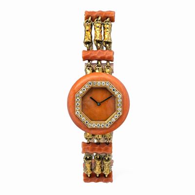Raffinato e Particolare Boucheron da Sera in Oro Giallo, Brillanti e Pietra Dura Alternati Esilme...