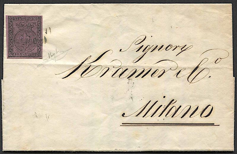 1854, Parma, lettera da Parma per Milano del 22 agosto 1854  - Asta Storia Postale e Filatelia - Cambi Casa d'Aste