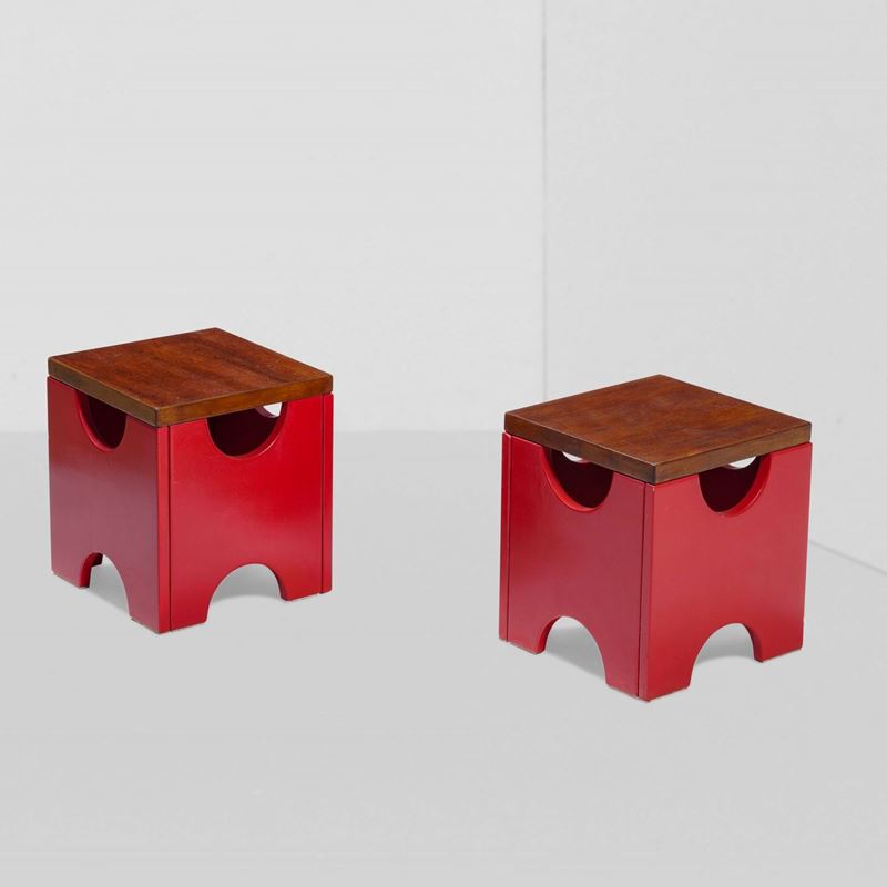 Ettore Sottsass : Coppia di sgabelli mod. Dado T29  - Asta Design - Cambi Casa d'Aste